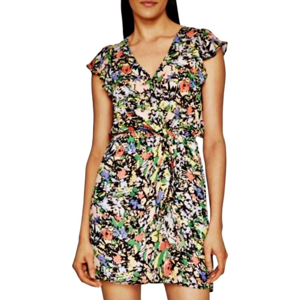Parker Ramona Colorful Floral Faux-Wrap Mini Size S Dress Silk Blend